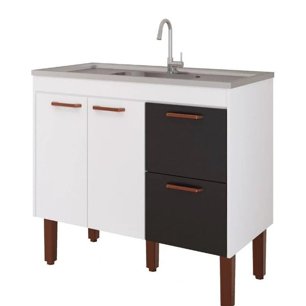 BALCÃO COZ SLIM 94CM BRANCO/PRETO