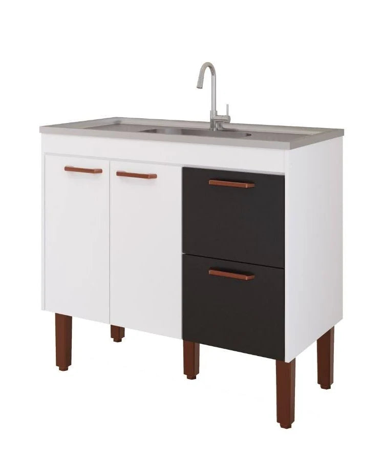 BALCÃO COZ SLIM 94CM BRANCO/PRETO